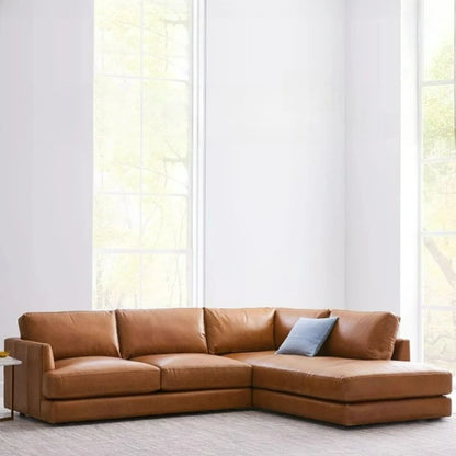 Ledersofa, antikes, milchbraunes, erstklassiges Rindsleder, L-förmiges Chaiselongue für das Wohnzimmer, amerikanisches Retro-Ledersofa