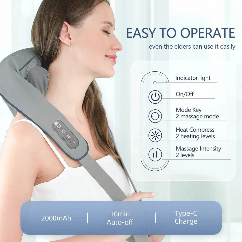 Wireless Neck &amp; Back Massager – Kneading Shoulder, Cervical, and Trapezius Relaxation Shaw