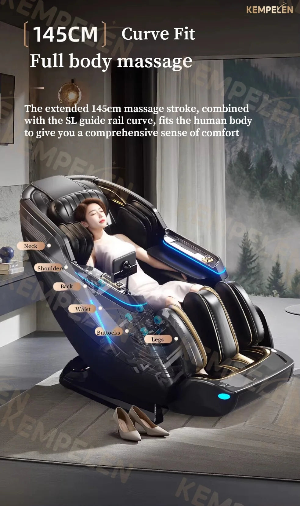 Dual-Core 4-Hand Massage Chair – Full Body Airbag Wrap, Optical Body Scan, Extended SL Track, Deep Leg & Foot Massage