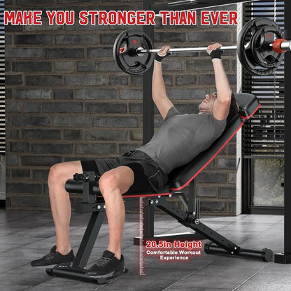 Workout Bench, Adjustable Weight Bench with Leg Extension and Leg Curl, Extended Headrest, 900LBS Preacher Curl Bench Incline De