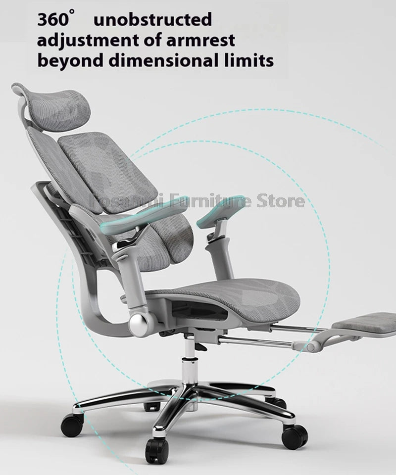 Multifunktionaler ergonomischer Mesh-Bürostuhl, verstellbarer Gaming-Computerstuhl mit Fußstütze, Premium-Heim-PC-Drehsessel