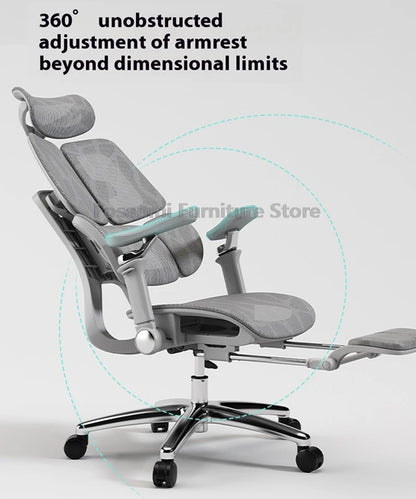 Multifunktionaler ergonomischer Mesh-Bürostuhl, verstellbarer Gaming-Computerstuhl mit Fußstütze, Premium-Heim-PC-Drehsessel