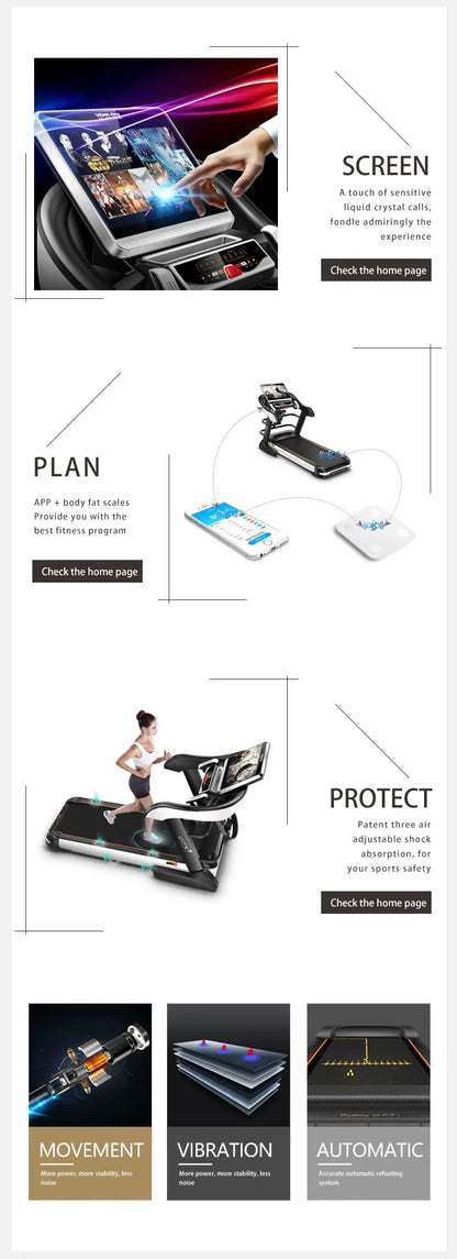 Gym Home Use Fitness Equipment Intelligent Electric Treadmill Indoor Exercise Running Machine Foldable Treadmill