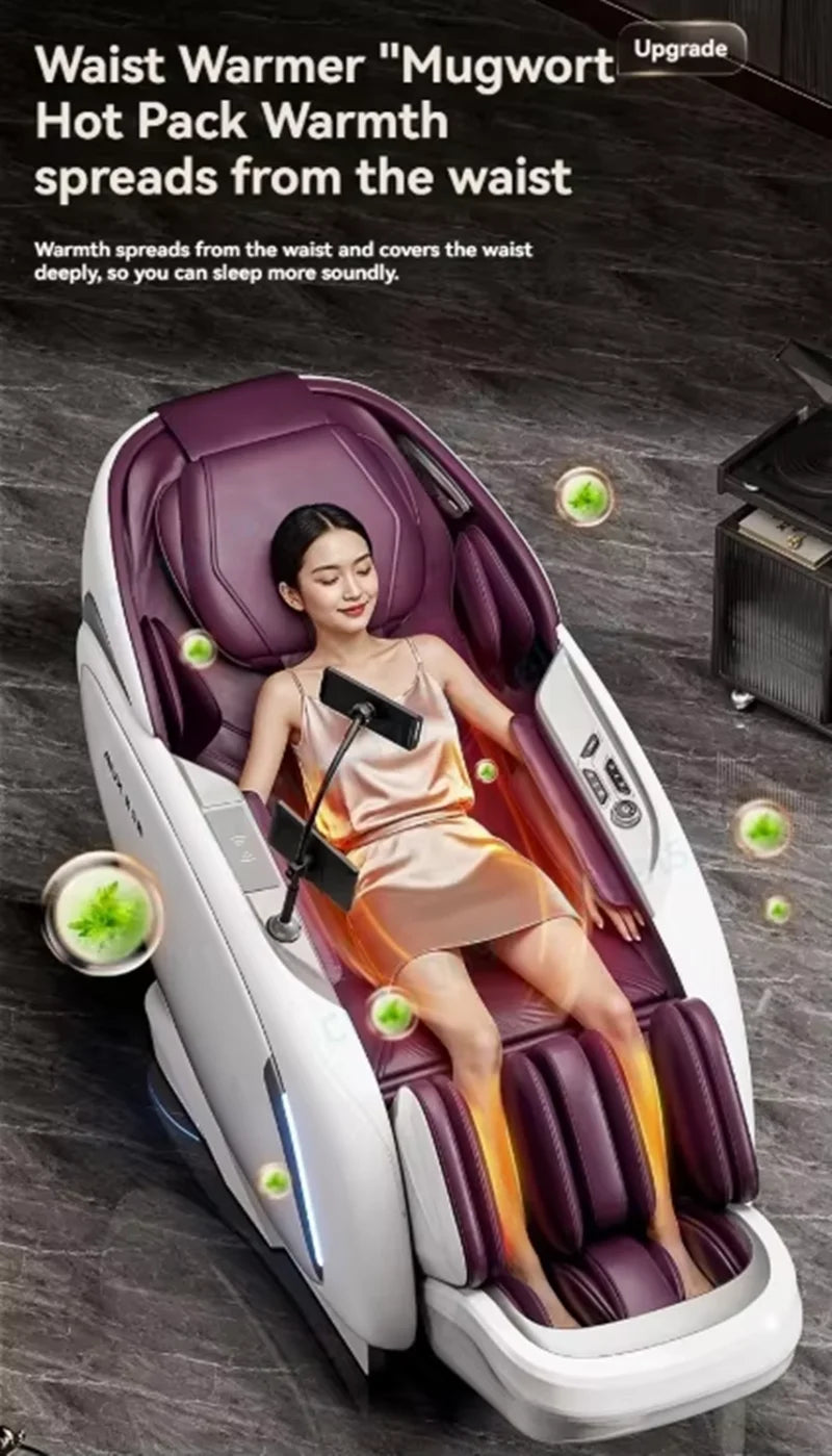 Fauteuil de massage intelligent 4D+4D, massage complet du corps, zéro gravité, fauteuil inclinable électrique Shiatsu avec rouleaux pour les pieds, scan corporel, chauffage