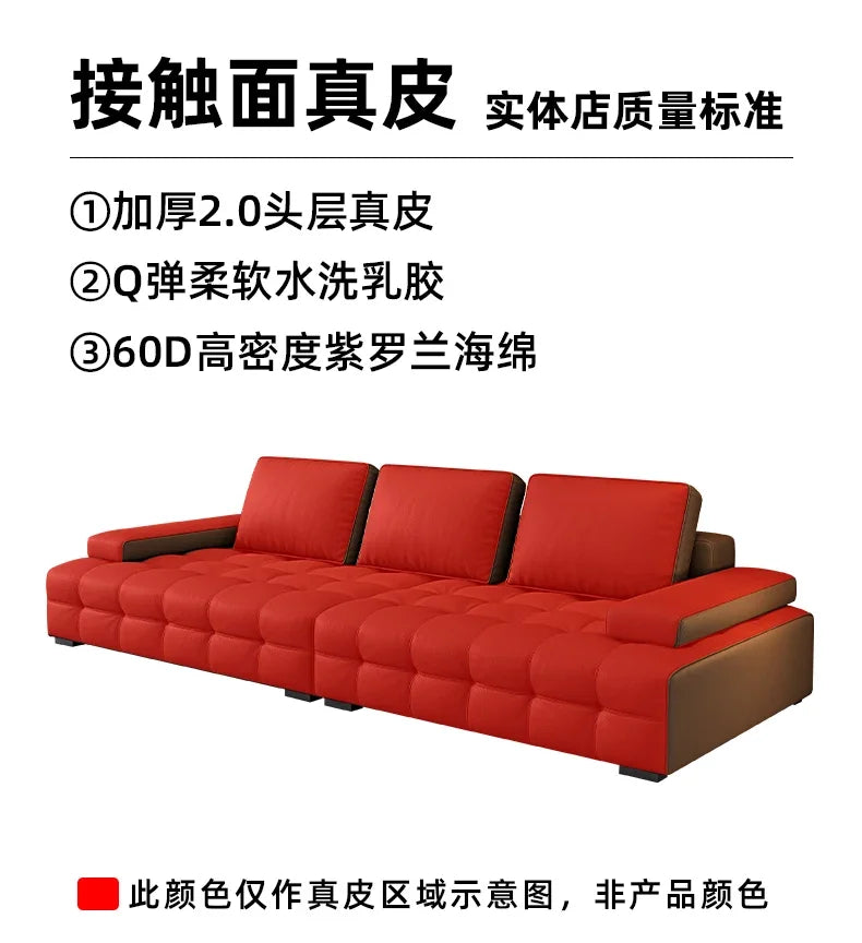 Modern Minimalistisches neues Leder Wohnzimmer Lawrence Italienisches leichtes Luxus gerades L-förmiges modulares Faules Weiches Tatami Lounge Sofa