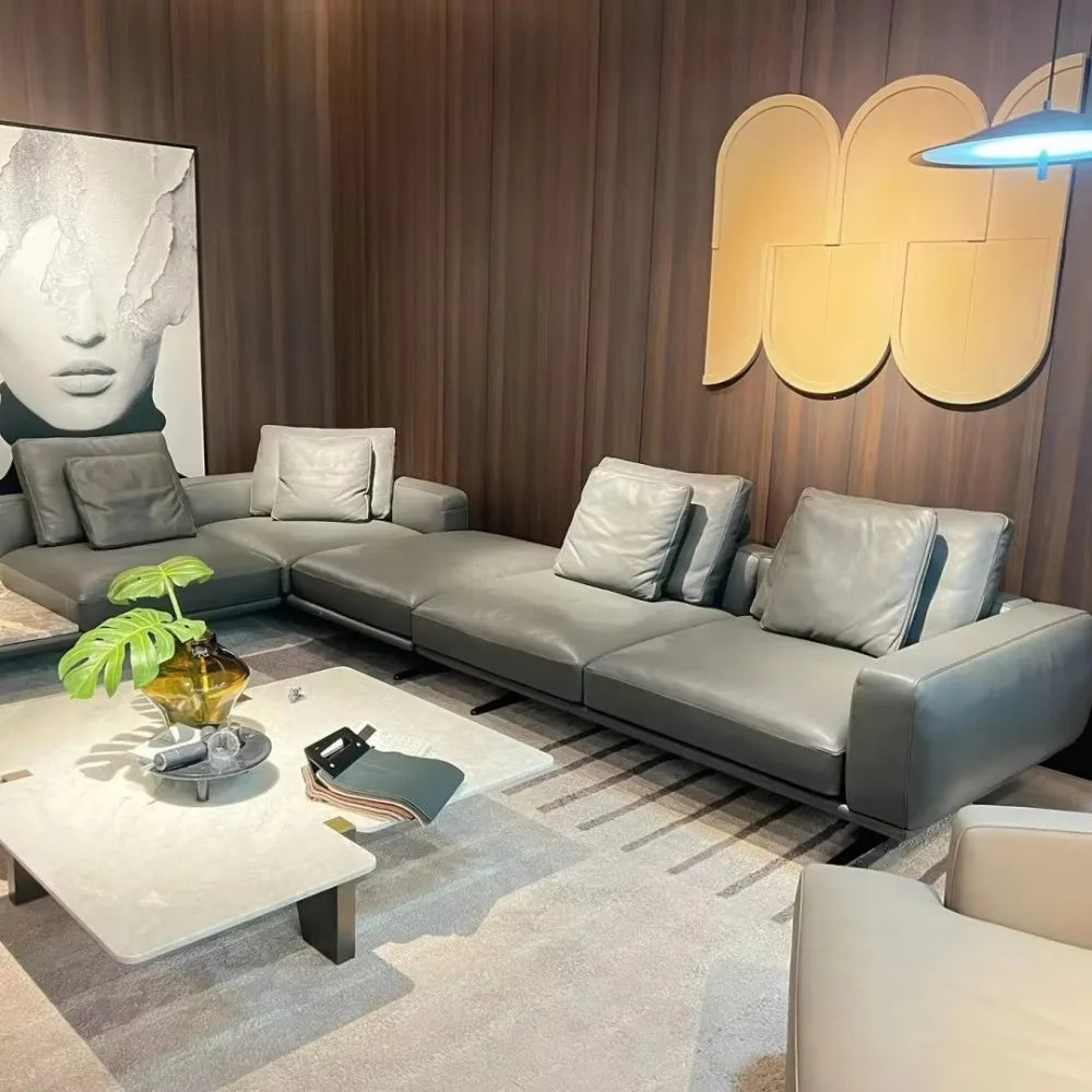 Modern L-Shape Modular Genuine Leather Sofa Comfort Sectional Couch Living Room Furniture Sofa Set Living Room