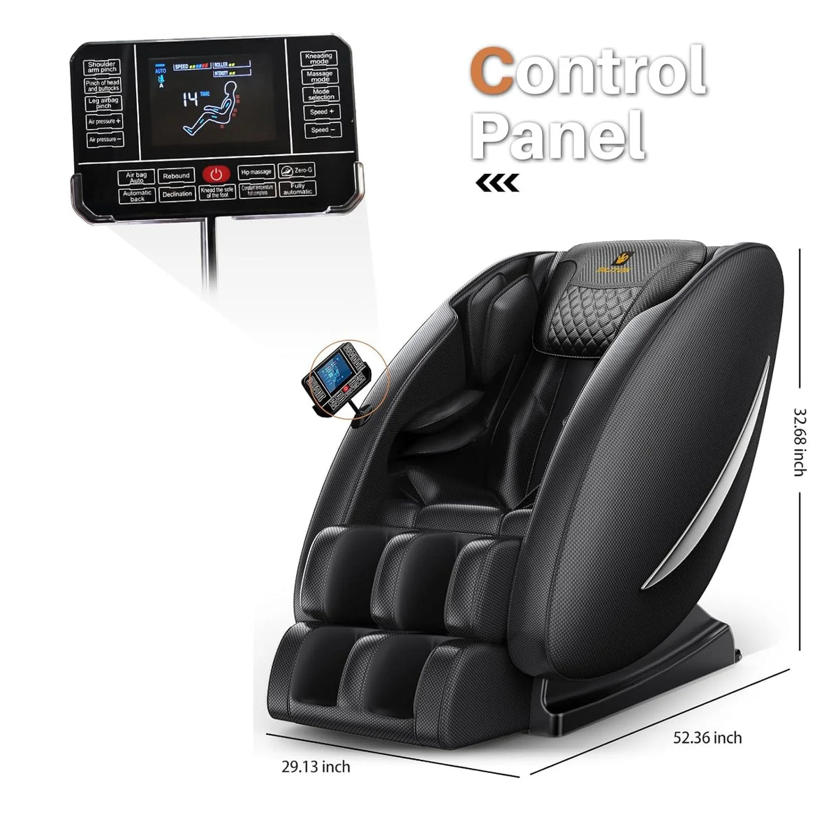 Massagesessel mit Zero-Gravity-Funktion, Ganzkörper-Massagesessel mit Heizung, Bluetooth-Lautsprecher, Airbags, Fußroller