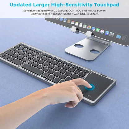 Dual Bluetooth 5.1 Foldable Keyboard with Touchpad – 3-Fold Mini Wireless Keyboard for Windows, Android, iOS, iPad | Rechargeable &amp; Portable