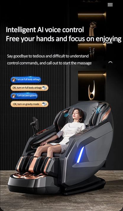 Luxuriöser elektrischer 4D-Massagesessel Zero Gravity SL-Track & Wärmetherapie Ganzkörper-Airbag Yoga Stretching Shiatsu-Liegesessel Massage