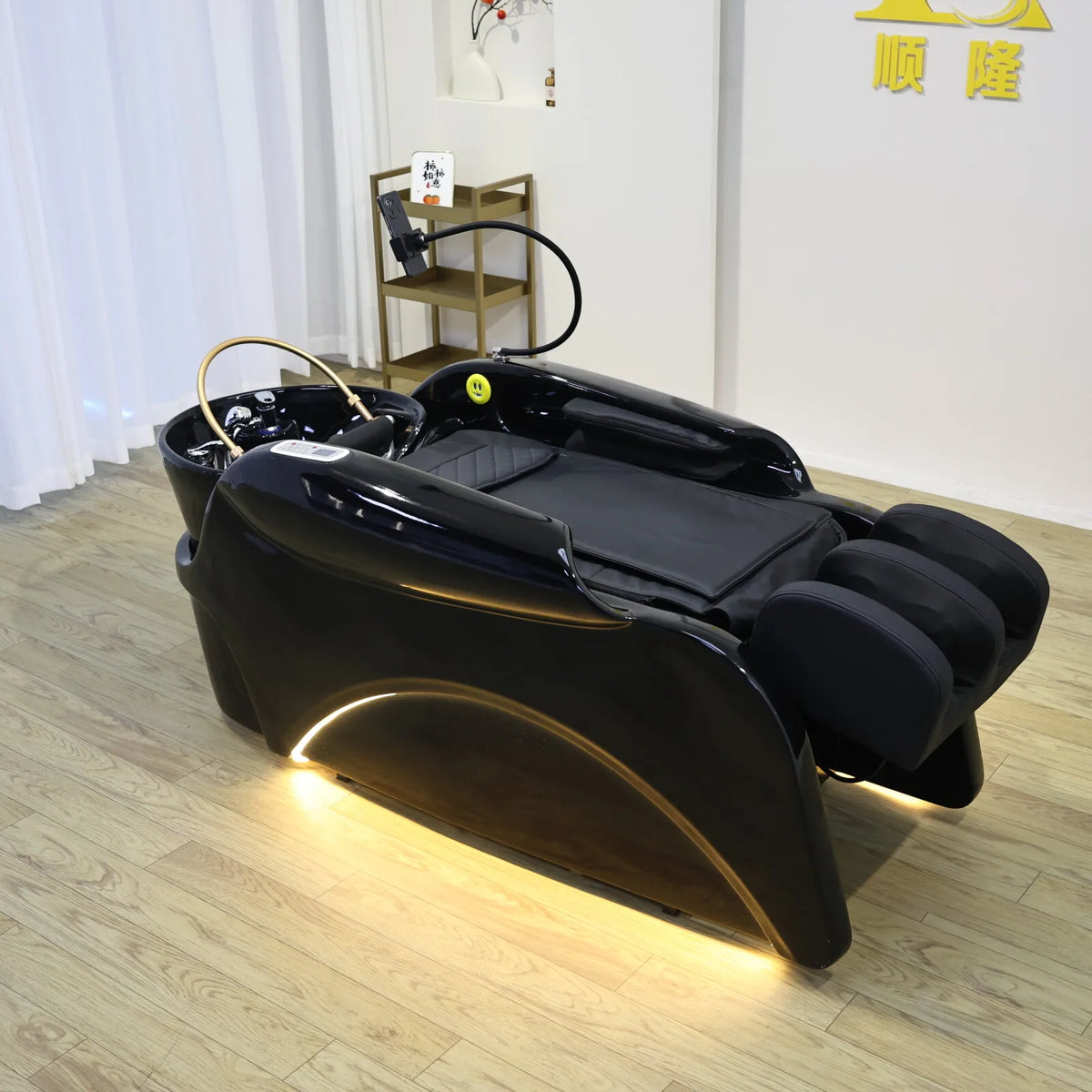 Luxuriöses automatisches Massage-Shampoo-Bett mit ergonomischem Design, LED-Lichtleiste, ideal zum Haarewaschen und Entspannen im Salon