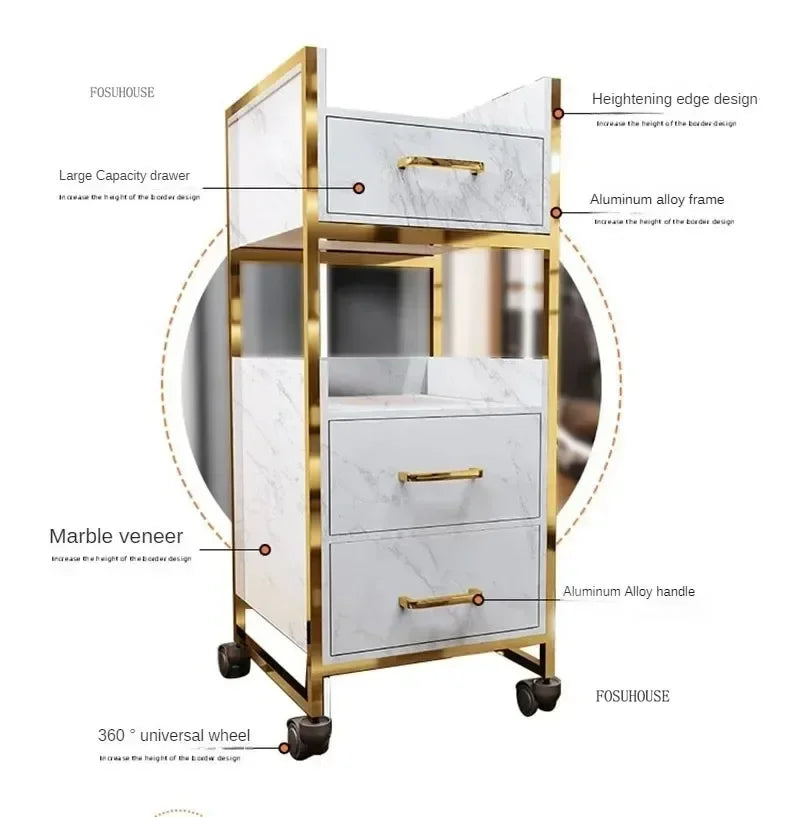 Spezielle Salon-Rollwagen Schrank Friseursalon Kommerzielle Möbel Barbier-Shop Multifunktionaler Aufbewahrungswagen mit Schublade