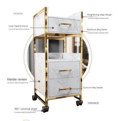 Spezielle Salon-Rollwagen Schrank Friseursalon Kommerzielle Möbel Barbier-Shop Multifunktionaler Aufbewahrungswagen mit Schublade
