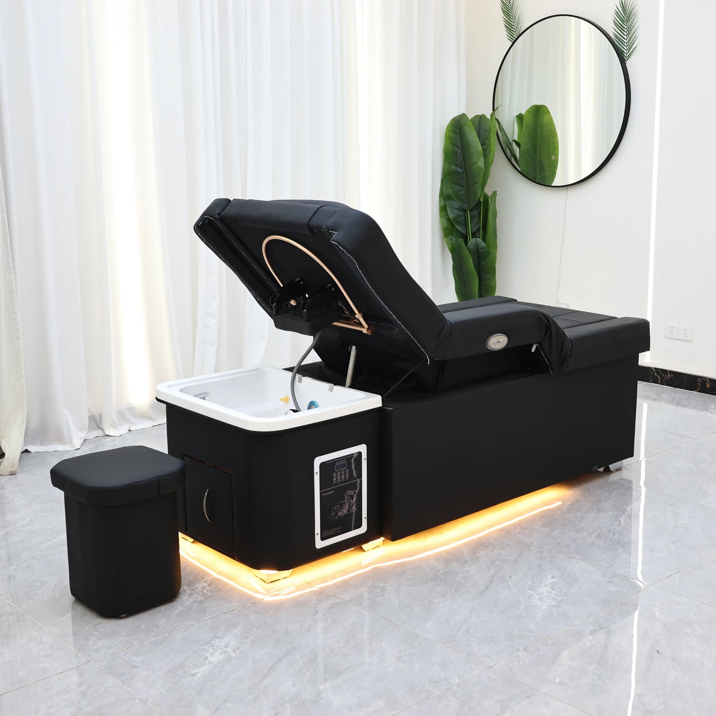 XinSheng Elektrisch höhenverstellbares Shampoo-Bett Massageliege All-in-One Salon-SPA-Massageliege mit Haarwaschbecken und Fußbad