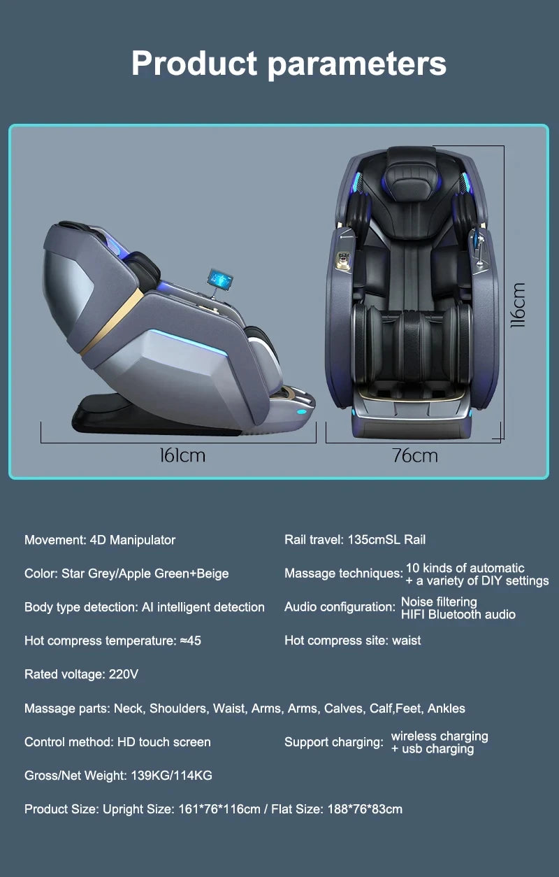 3 Jahre Garantie 4D SL Track Zero Gravity Ganzkörpermassagesessel mit Wärme und Airbag
