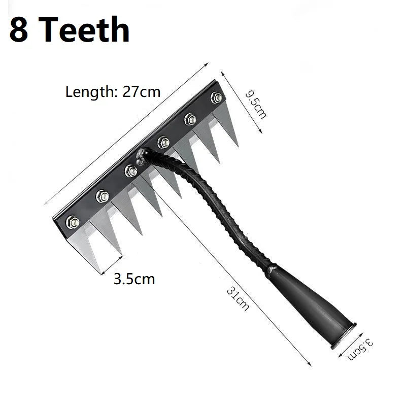 Râteau de désherbage de jardin à 8/7/6/5 dents, houe de jardinage en métal robuste, outil agricole pour le jardinage, désherbage, ameublissement du sol