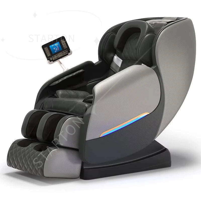 Luxuriöser Ganzkörper-Schwerelosigkeit-Massagesessel, PU-Leder, verstellbare Fußmassage, Kopfmassage, Sitz für Nacken, Taille, Bein, moderne Freizeit