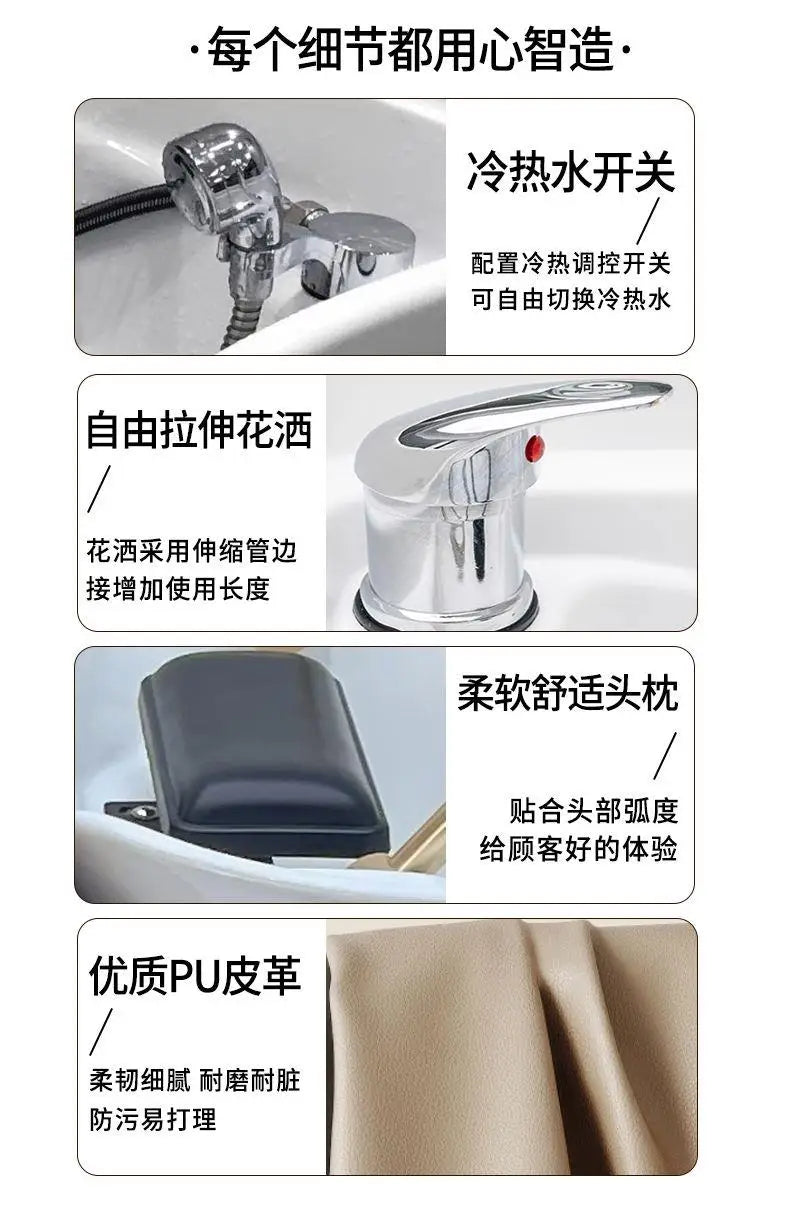 Intelligente elektrische Massage-Shampoo-Stühle Friseursalon Spülbett Kopf-Wasserkreislauf Begasung Salonmöbel Kopfteile FYS