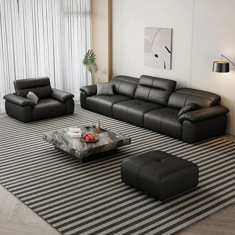 Genuine Leather Black Sofa Recliner Sectional Sleep Luxury Designer Sofa Daybed Modern Divano Soggiorno Couches Furniture