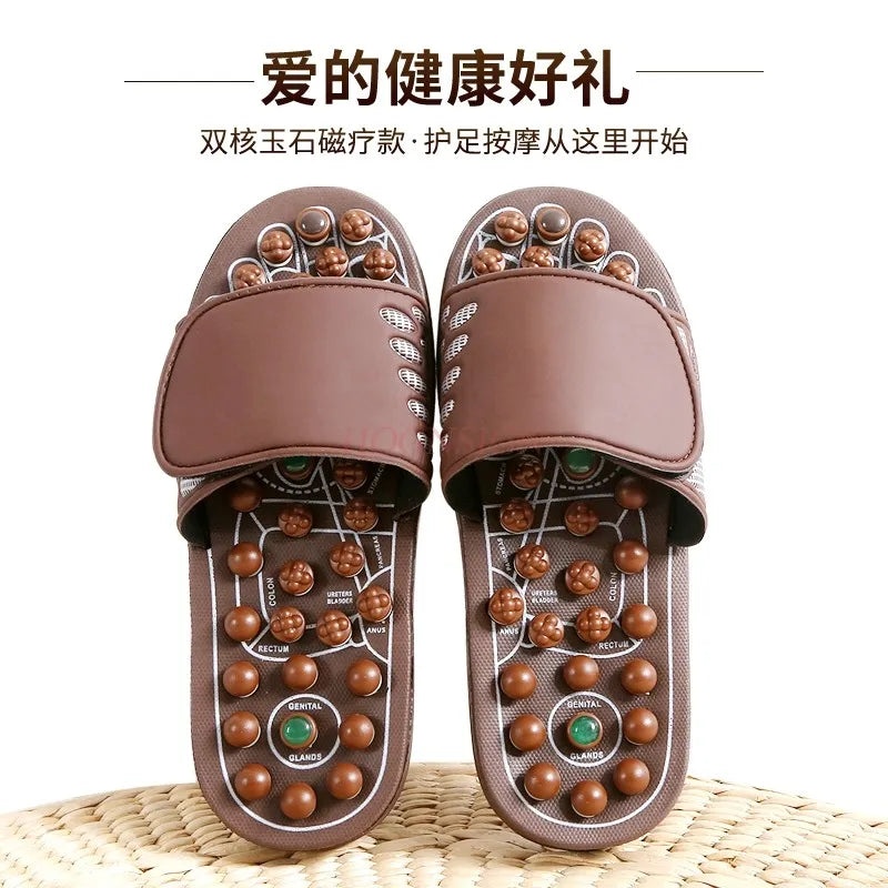 Massageslipper, Jade-Akupunkt-Fußtherapieschuhe, rutschfeste Haussandalen, Massage-Schuhe für Herren und Damen