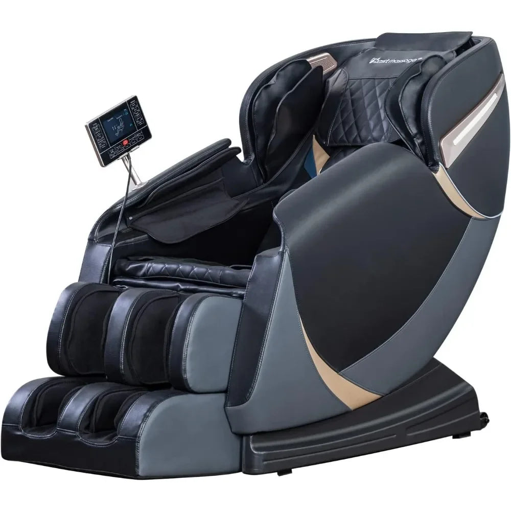 Nordisch-minimalistischer schwarzer Shiatsu-Ganzkörpermassagesessel mit Luftsystem und Schwerkraft, Bluetooth-Lautsprecher und Wermuttherapie