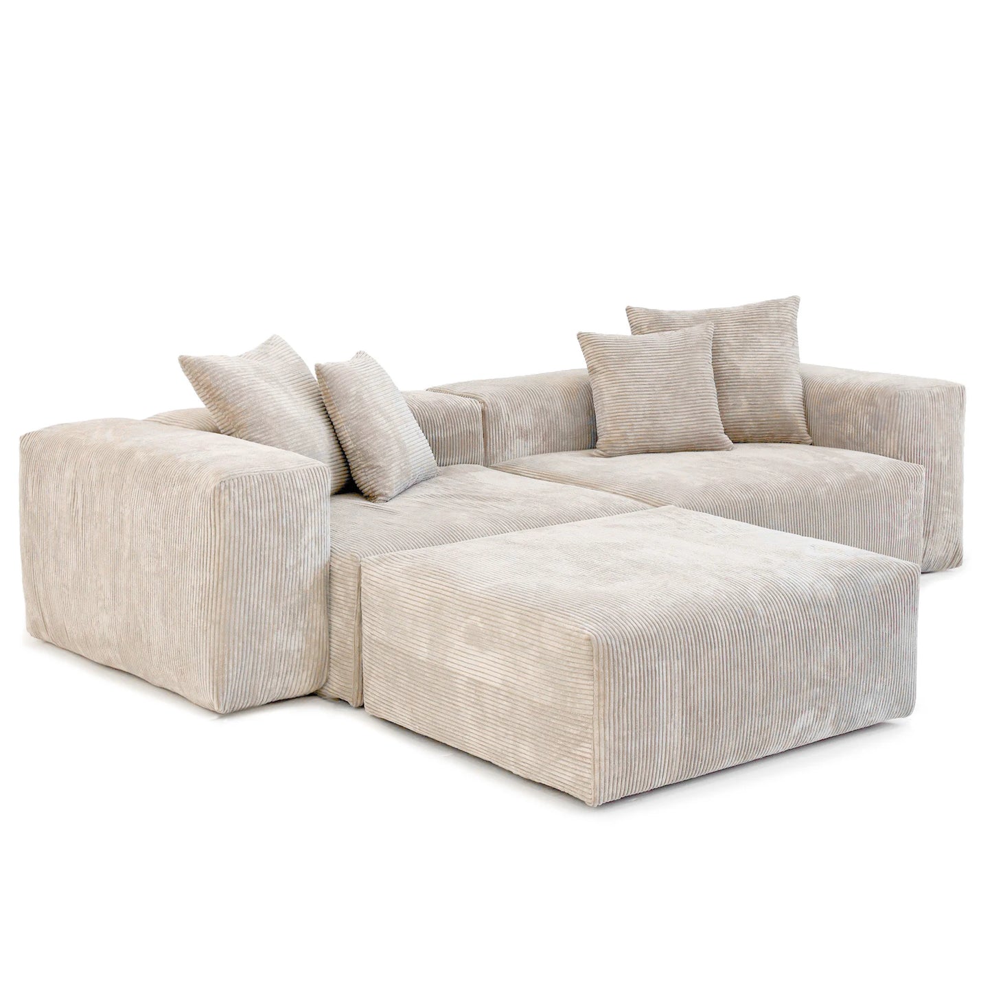 Modernes Cord-Sofa mit 4 Kissen, 102" L-förmiges Sofa mit Chaiselongue und Ottoman, Hartholzrahmen-Sofa für das Wohnzimmer