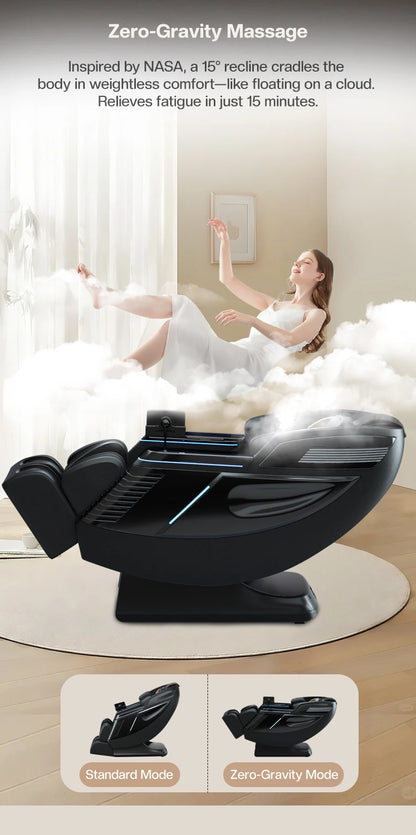 2024 Beliebtester 3D Zero-Gravity Luxus Modern Smart Luftdruck Heizung Shiatsu Leder Massagesessel mit Fußbein Bluetooth