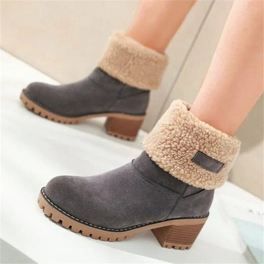 Women's Winter Fur Snow Ankle Boots – Warm Plush High Heel Boots for Cold Weather