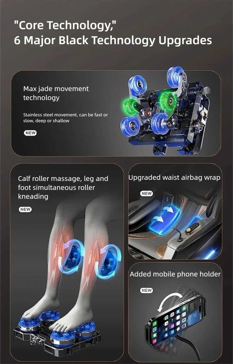 4D Mechanismus Massagesessel Tiefe Thai-Dehnung LCD Touchscreen Wadenrolle Airbag Kompression Kneten Schwerelosigkeit Entspannung