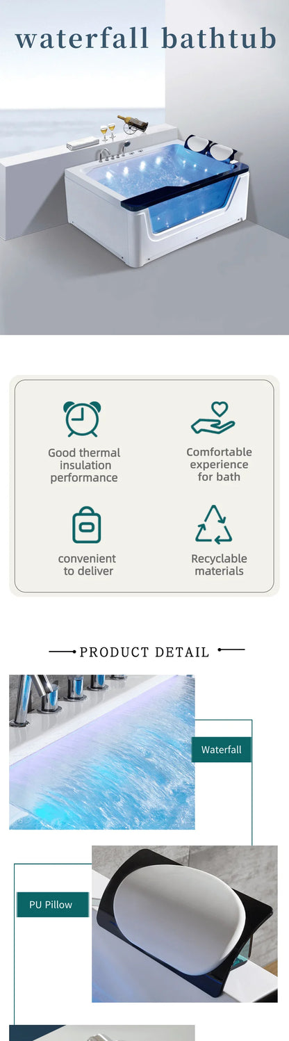 Newest whirlpool Acrylic Massage Jacuzi Bathtub Bath Freestanding Hydromassage  with Waterfall