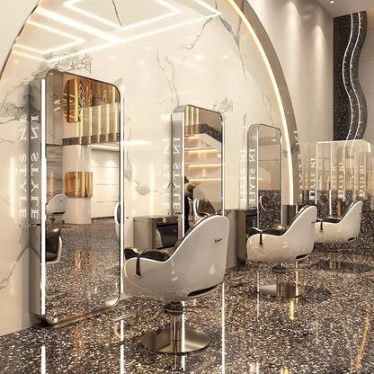 Barber shop mirror hair salon special hair salon mirror table single and double sided perm and dyeing trendy  with lamp floor