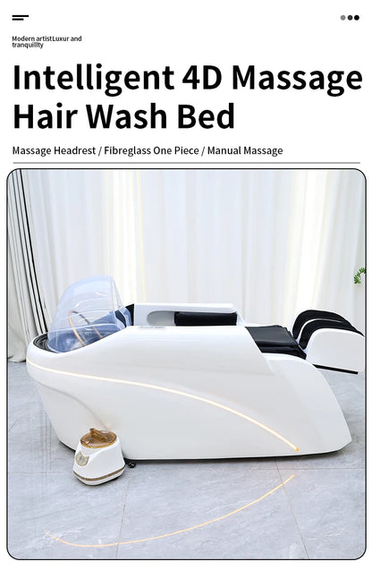 Salon Head Spa Shampoo Massage Bed Synthetic Leather Head Therapy Bed Automatic Massage Shampoo Chair Hair Spa Equipment