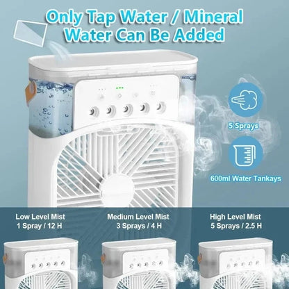 3-in-1 Portable Air Conditioner Fan with LED Night Light – Mini Air Cooler & Humidifier for Home/Office