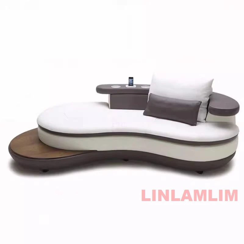 Modernes Luxus-Sofa-Set aus echtem Leder mit Lautsprecher und USB, U-förmiges Wohnzimmersofa mit Ablageregalen