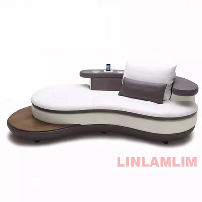 Modernes Luxus-Sofa-Set aus echtem Leder mit Lautsprecher und USB, U-förmiges Wohnzimmersofa mit Ablageregalen