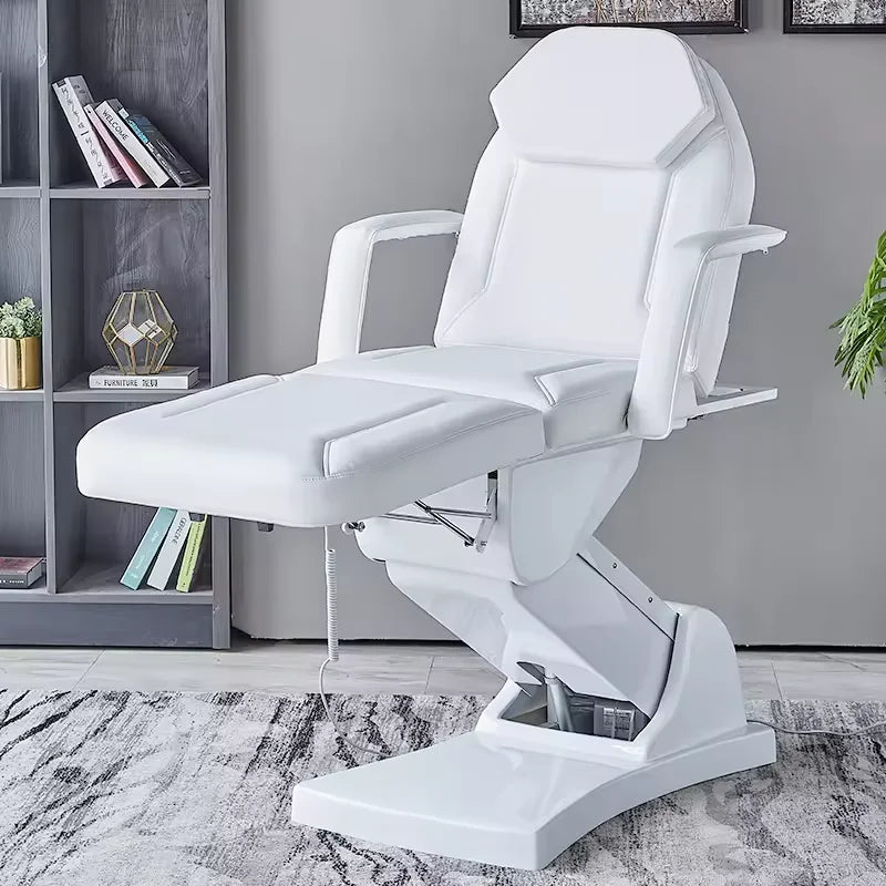 Eyelash Extension Bed Electric Multi-Functional Standing Ivory White PU Leather 3-Motor Electric Massage Bed Beauty Tattoo Bed