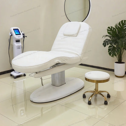 Luxuriöses elektrisches Schönheitsbett mit goldenem Sockel, Leder-Massagebett, Salon-Gesichts-Wimpernliege mit Beleuchtung
