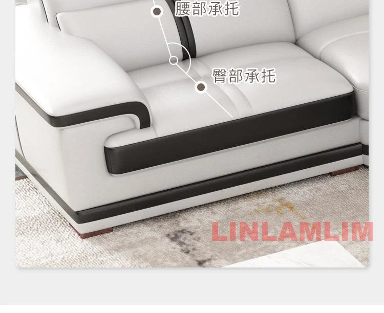 Modern U-Shaped Sectional Sofa with Chaise, White Genuine Leather Couch with Cup Holders, USB – Large Living Room Furniture Set