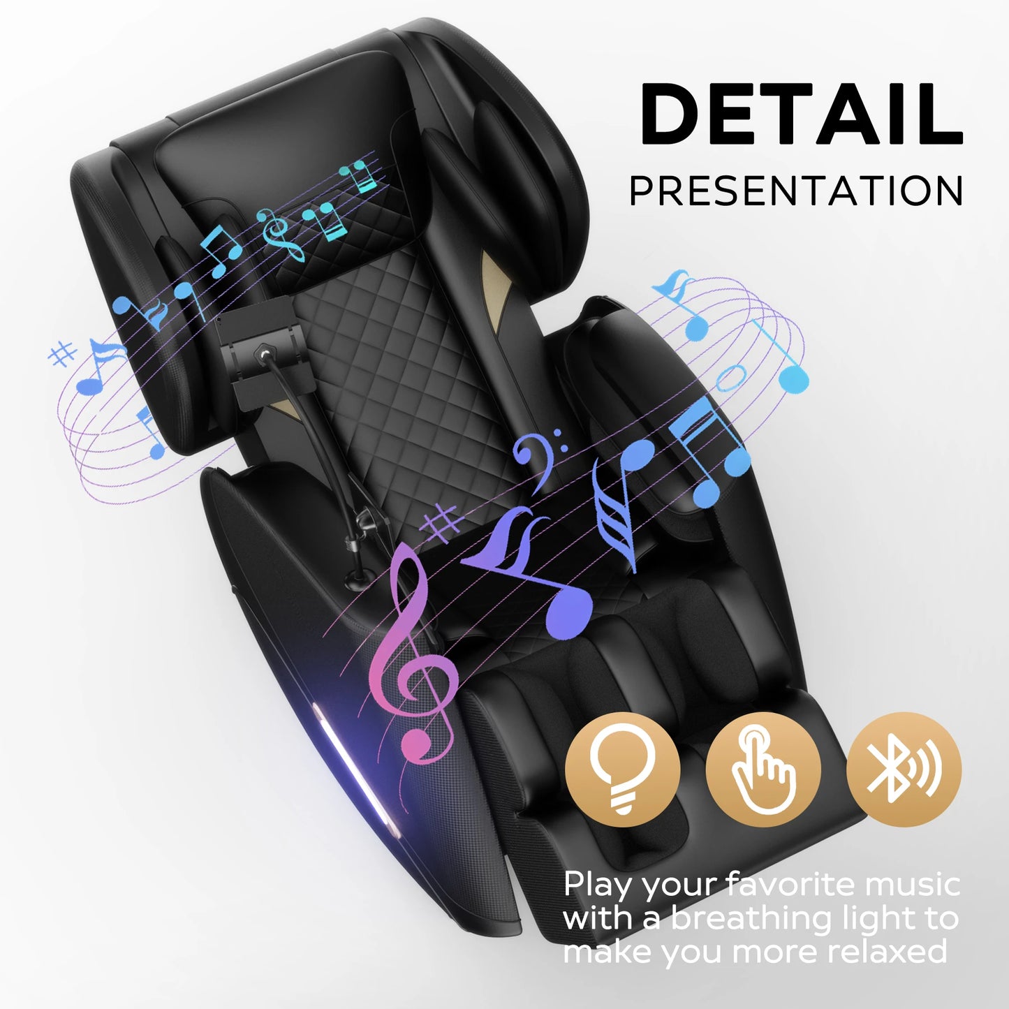 Massagesessel mit Zero-Gravity-Funktion und Ganzkörper-Luftdruckmassage, Fußentspannung und Bluetooth-Audioverbindungsfunktion