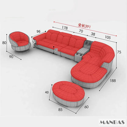 Luxuriöse L-förmige Sektionalsofa-Sets aus echtem Leder mit USB, Bluetooth-Lautsprecher – Linlamlim Wohnzimmer italienische Ledersofas