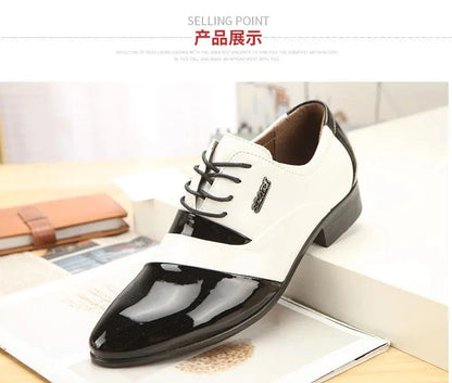 Men’s Low-Top Dress Shoes – Premium Patent Leather, Black & White