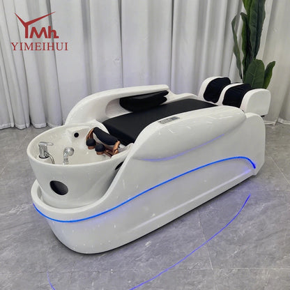 White color Water Circulation Electric Massage barbershop Shampoo Bed for Hair Wash