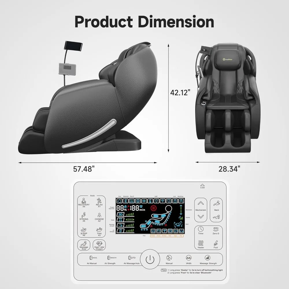 Full Body Zero Gravity SL Track Shiatsu Massage Chair Recliner with APP Control Phone Holder Child Lock Pause Button LED