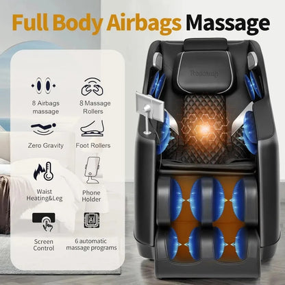 Massagesessel Ganzkörper: mit 8 festen Massagepunkten, Schwerelosigkeit, Taillen- & Beinheizung, Airbag-Massage, Bluetooth Musik, LED-Fernbedienung