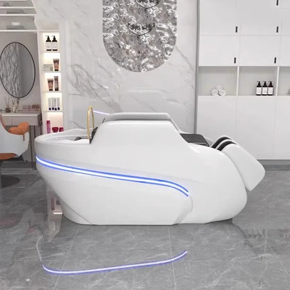 Professioneller Shampoo-Stuhl, Waschbecken, Friseursalon, Kopfhaut-Spa-Bett, Shampoo-Stuhl, Stylist, Luxus, elektronische Massage, komplette Cadeiras-Möbel