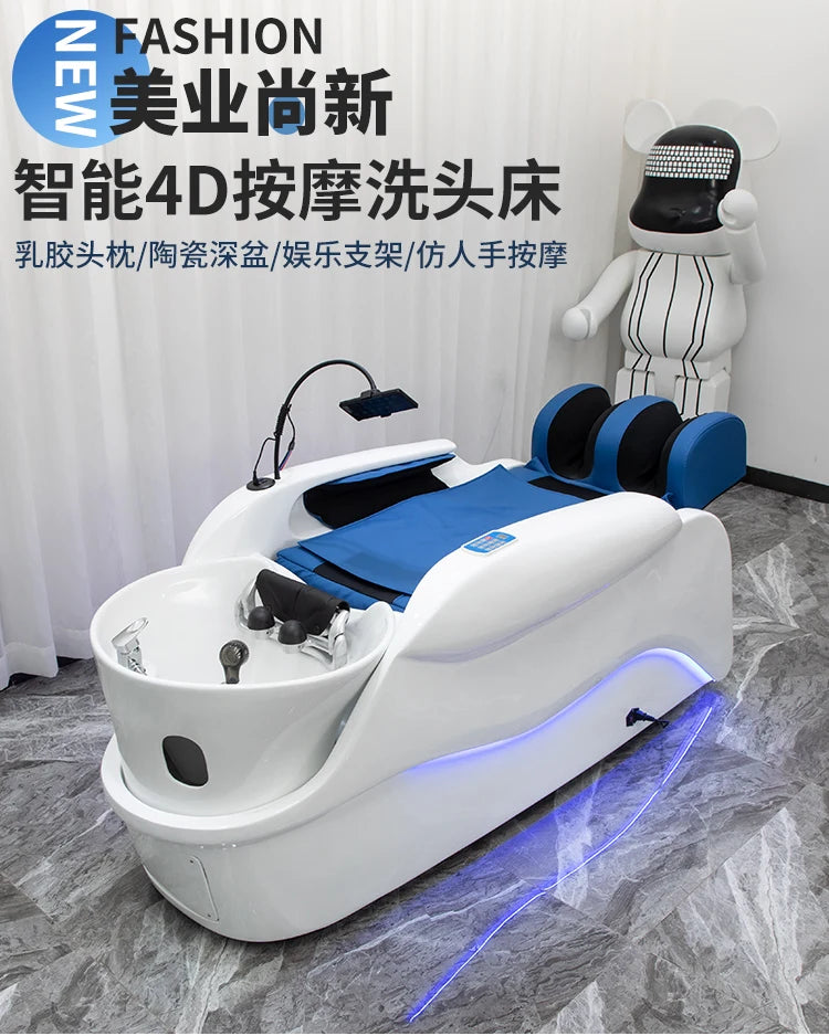 ss D Automatic Intelligent Electric Massage Shampoo Bed Barber Shop Ceramic Basin Flush Bed Hair Salon