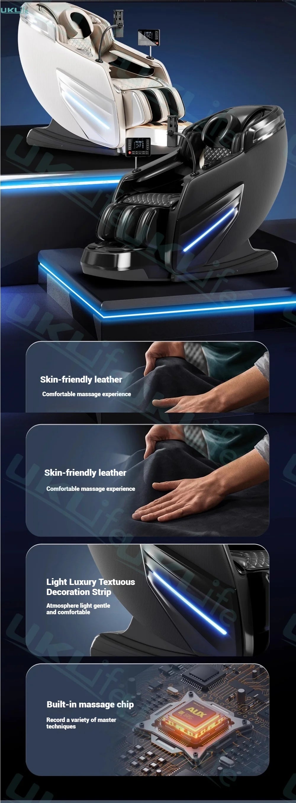 2025 Upgrade 6D Jade-Rollen-Massagesessel mit KI-Sprachsteuerung, automatischem Körperscan, Thai-Stretching & Handyhalter – Schwerelosigkeit F