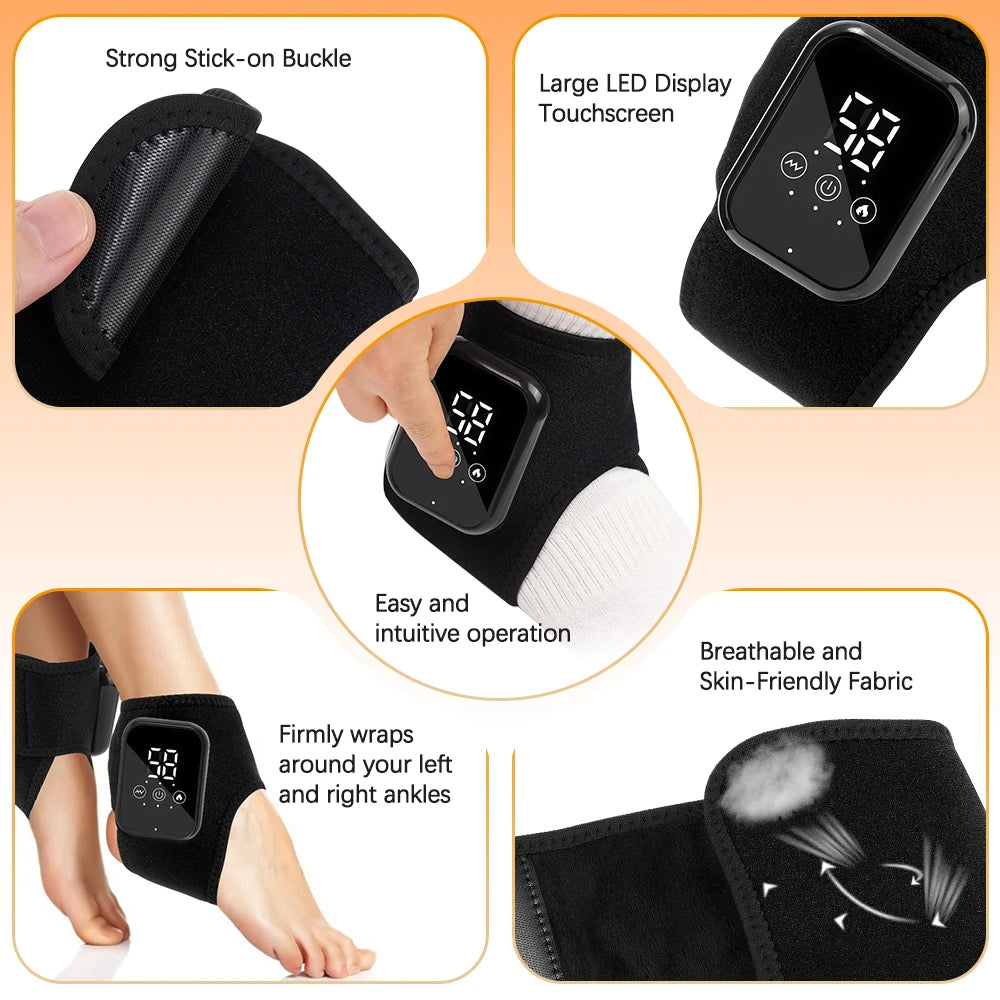 Elektrische Knöchelheizung Massage Heißkompresse Vibration Fußmassage 3 Heizstufen Knöchelstütze Fußwärmer Massage