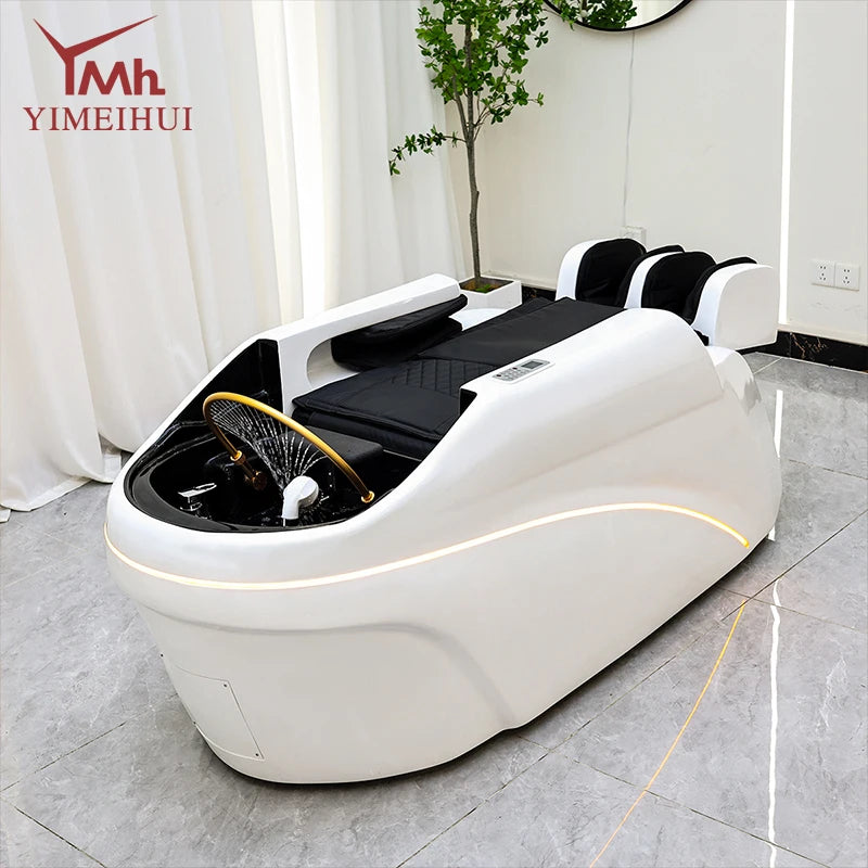Salon Head Spa Kunstleder Kopftherapiebetten Automatisches Massage-Shampoo-Bett