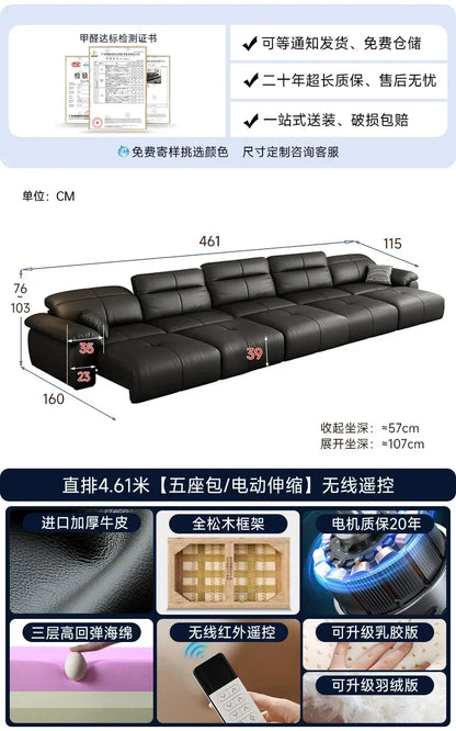 Genuine Leather Black Sofa Recliner Sectional Sleep Luxury Designer Sofa Daybed Modern Divano Soggiorno Couches Furniture