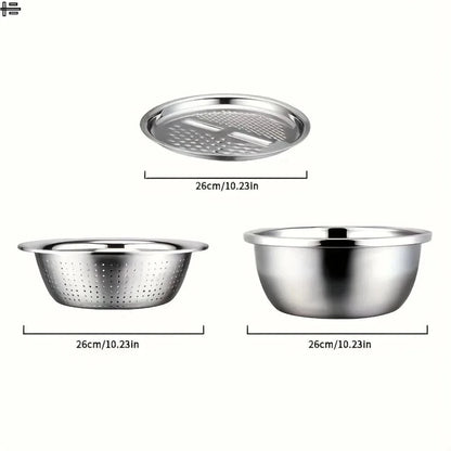 Ensemble 3 Pièces Inox Multifonction – Passoire, Saladier & Panier pour Laver